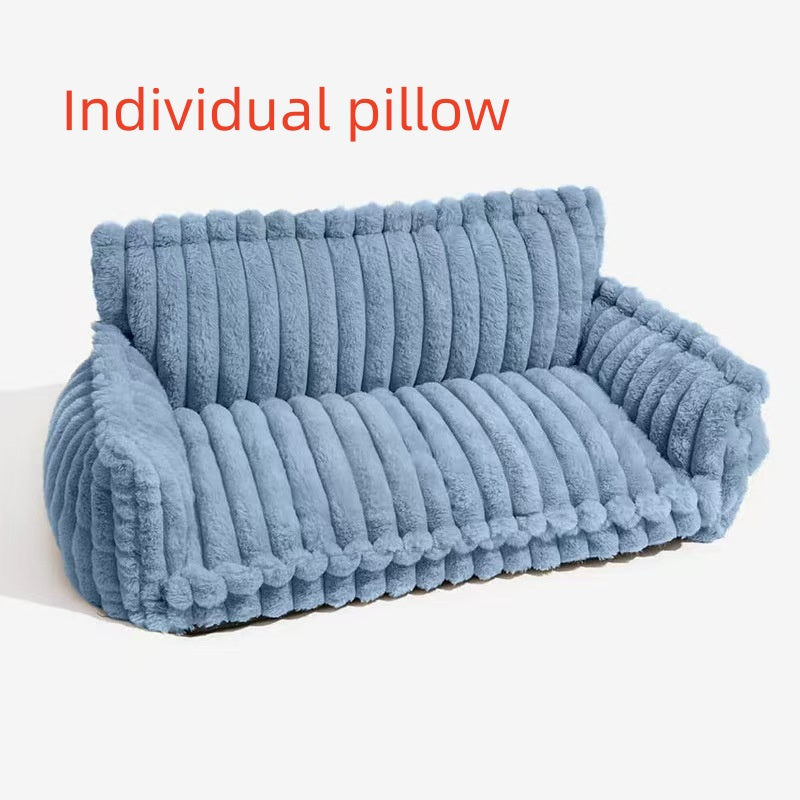 Pet Sofa Bed with Pillow - All-Season Warm Dog & Cat Kennel Cushion