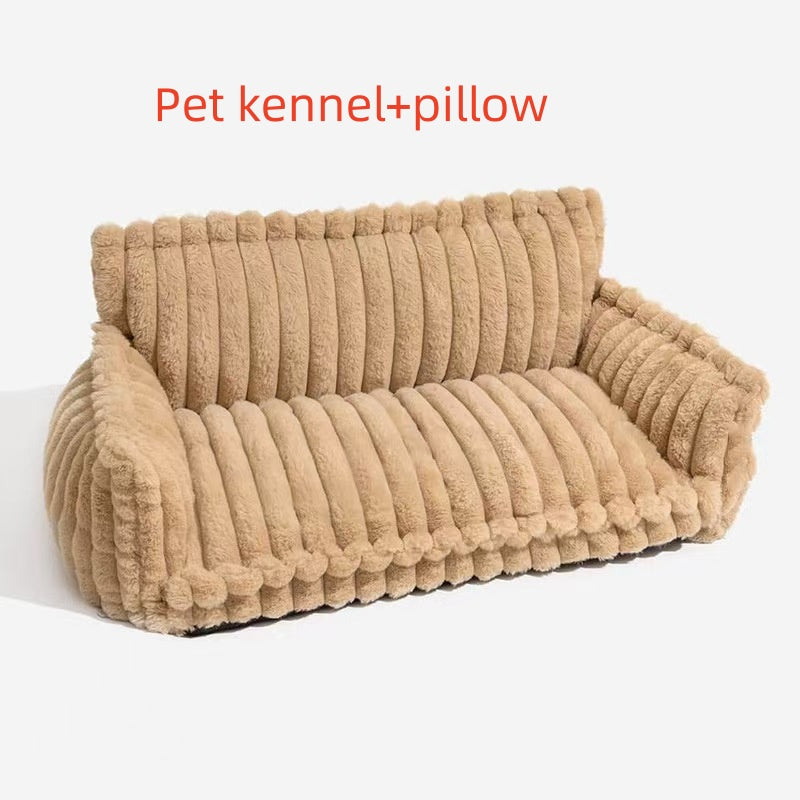 Pet Sofa Bed with Pillow - All-Season Warm Dog & Cat Kennel Cushion