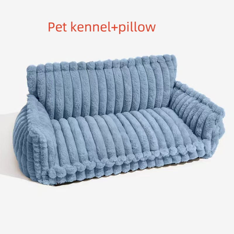 Pet Sofa Bed with Pillow - All-Season Warm Dog & Cat Kennel Cushion