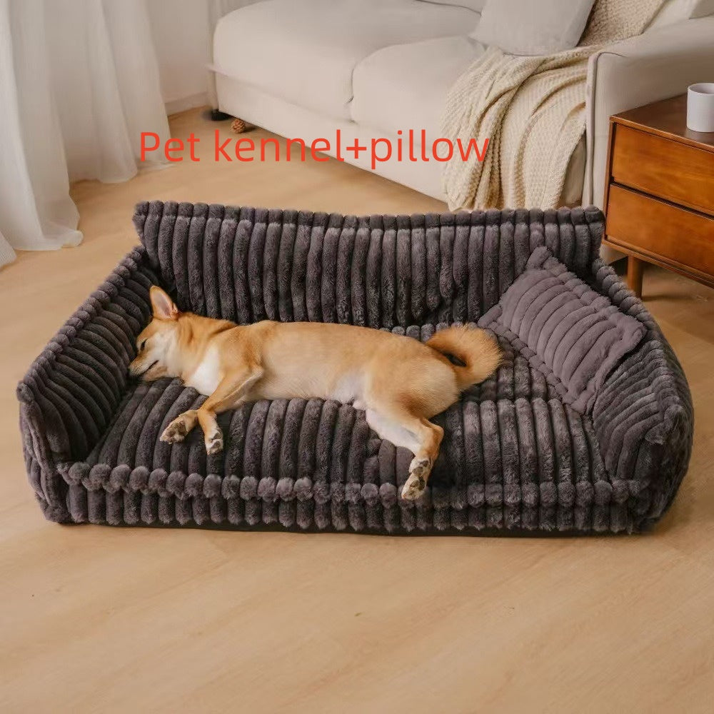 Pet Sofa Bed with Pillow - All-Season Warm Dog & Cat Kennel Cushion