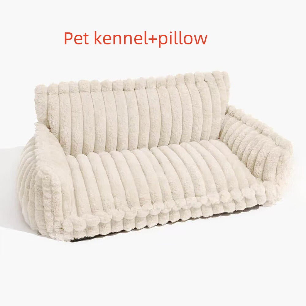Pet Sofa Bed with Pillow - All-Season Warm Dog & Cat Kennel Cushion