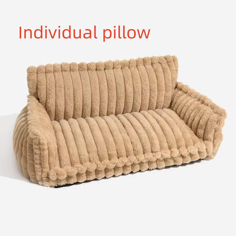 Pet Sofa Bed with Pillow - All-Season Warm Dog & Cat Kennel Cushion