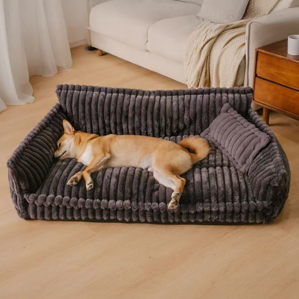 Pet Sofa Bed with Pillow - All-Season Warm Dog & Cat Kennel Cushion