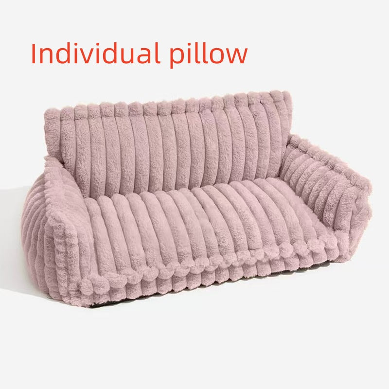 Pet Sofa Bed with Pillow - All-Season Warm Dog & Cat Kennel Cushion