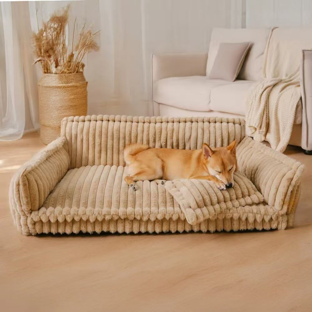 Pet Sofa Bed with Pillow - All-Season Warm Dog & Cat Kennel Cushion
