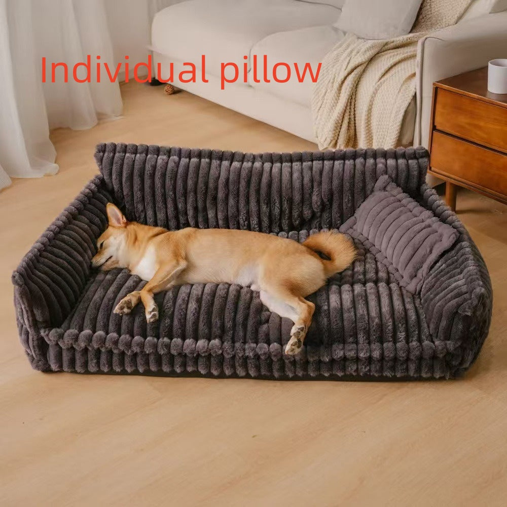 Pet Sofa Bed with Pillow - All-Season Warm Dog & Cat Kennel Cushion