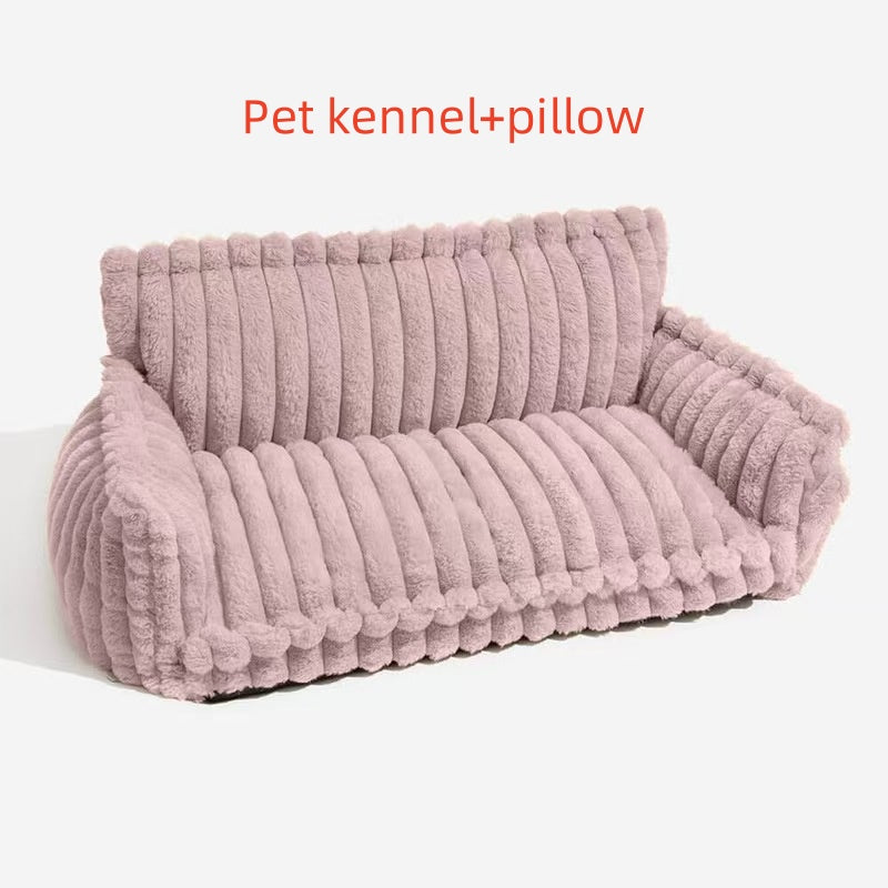 Pet Sofa Bed with Pillow - All-Season Warm Dog & Cat Kennel Cushion